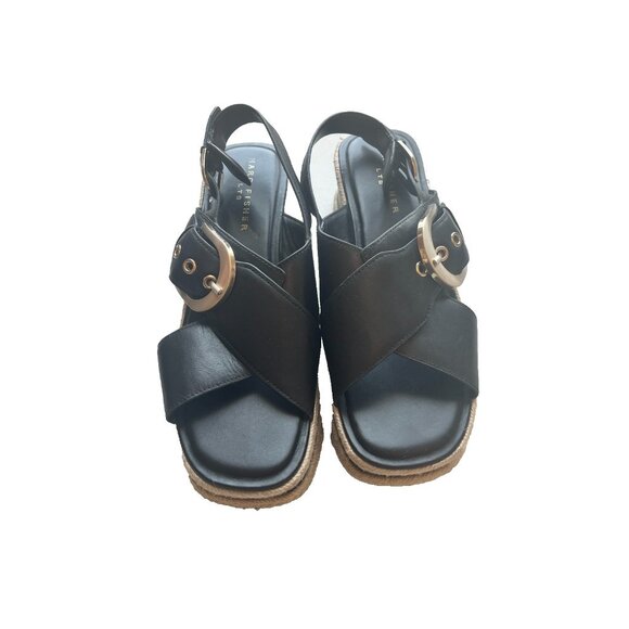 MARC FISHER LTD 10 Black Renda Crisscross Buckle Platform Wedge Sandal - Picture 3 of 5